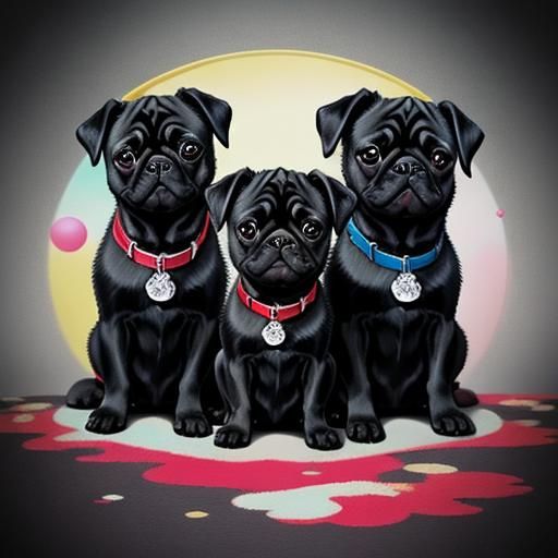 Three Pugs in Anime Key Visual Style