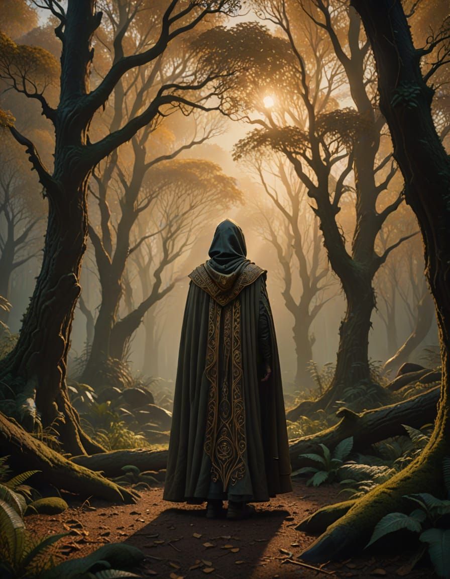 Mystical Alien Figure in a Praeraphaelite Landscape