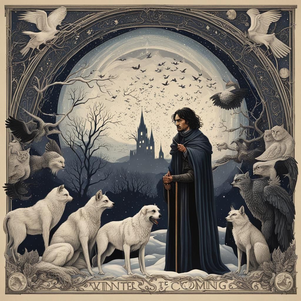 Nightmarish Winter Scene with Gothic Horror Elements