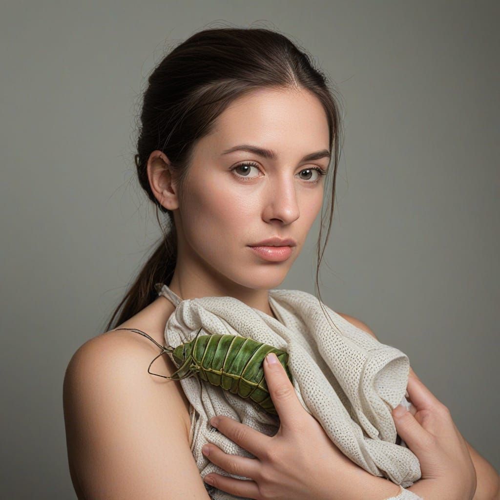 Moth-Woman Hybrid with Caterpillar Baby