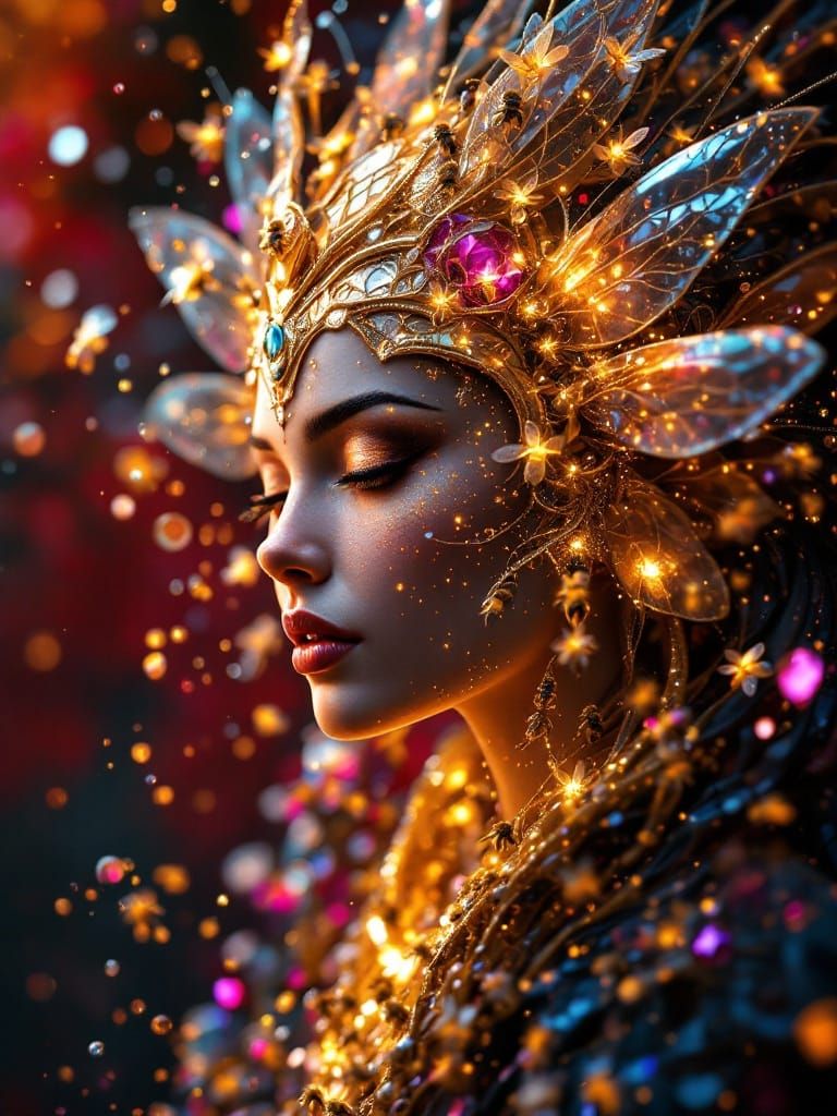 Goddess of Bees Portrait in Hyperrealistic Style