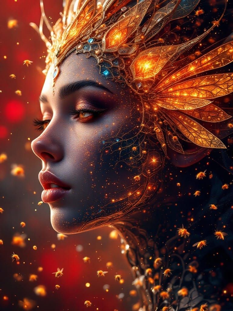 Bee Goddess Portrait in Hyperrealistic Style
