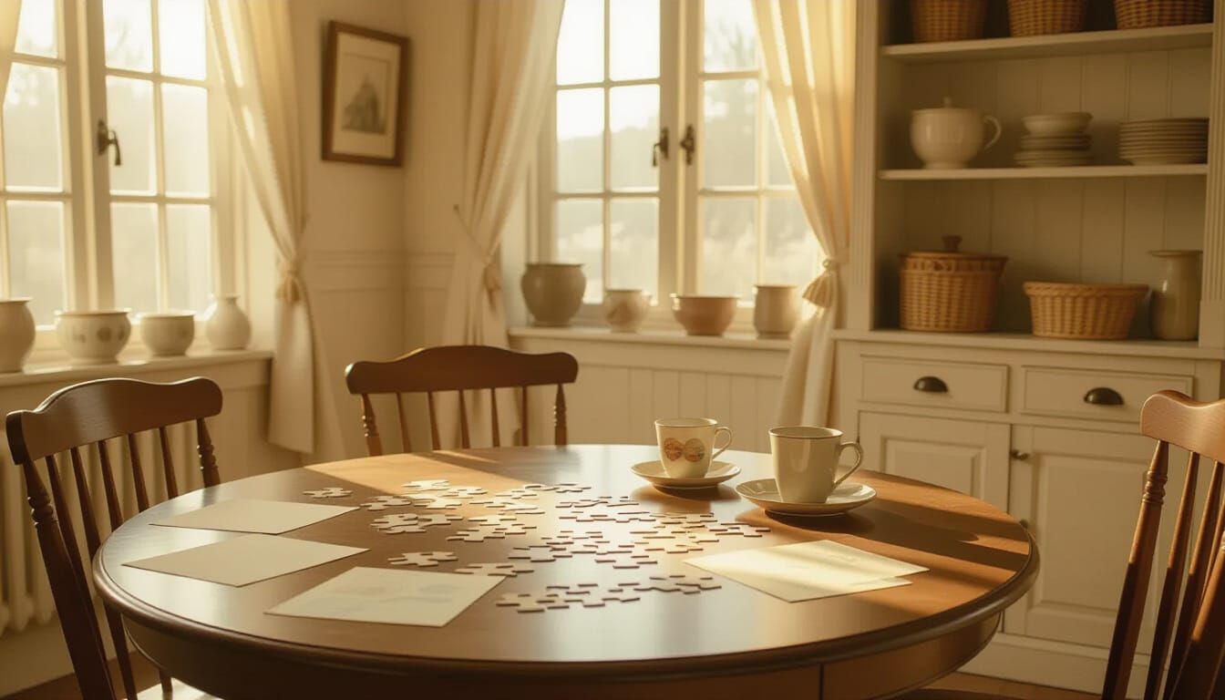 Cozy Room with Puzzle Pieces: Cinematic Interior