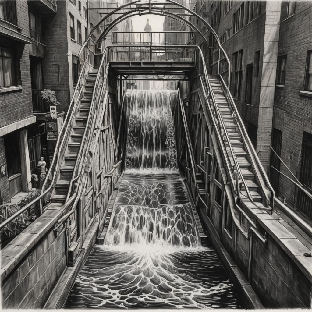 Hyperdetailed Charcoal Drawing of a Turnstile Water Slide