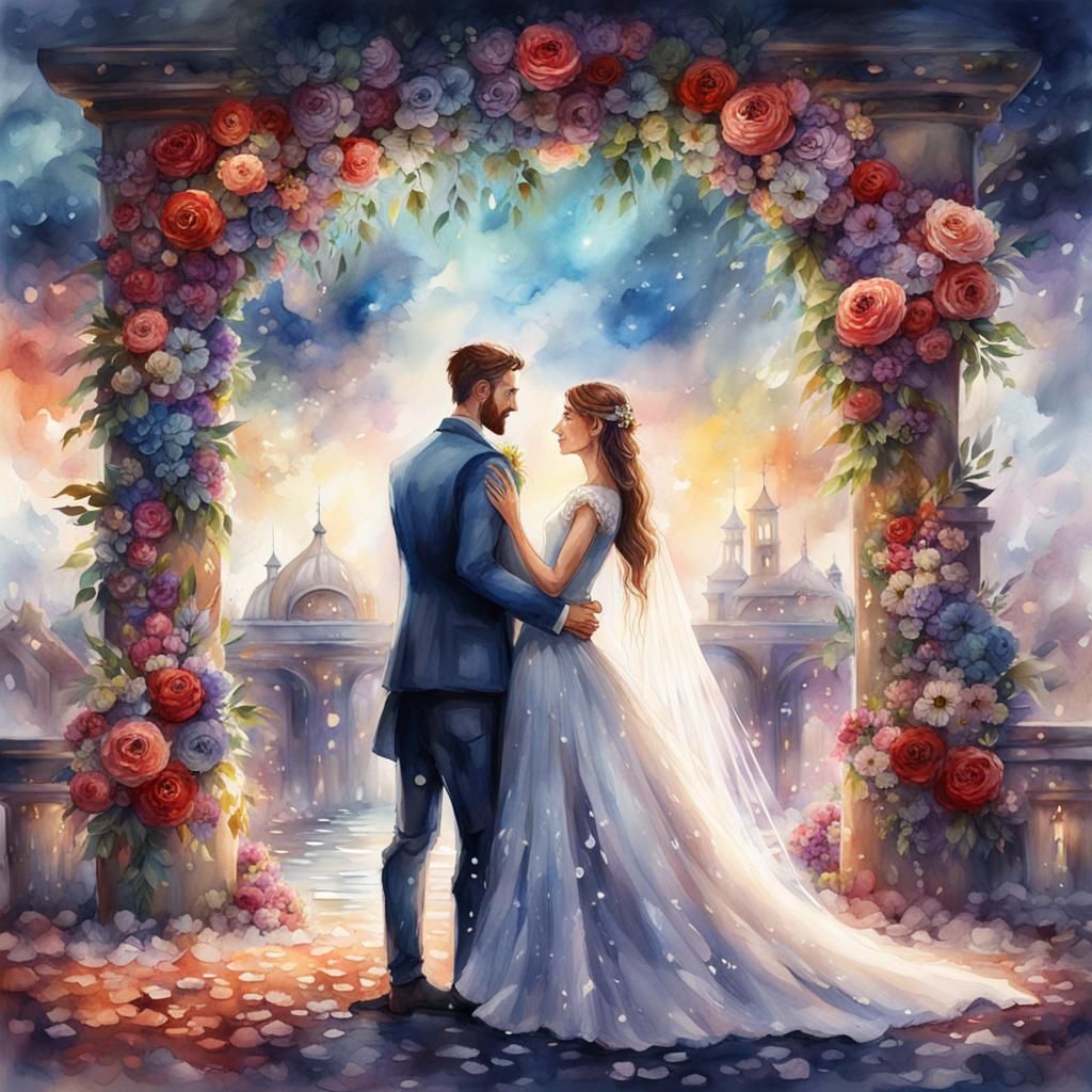 Watercolor Wedding Couple in Detailed Matte Painting