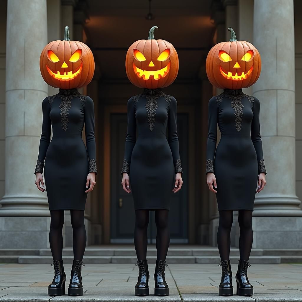Pumpkin-Headed Women Attend Funeral as Fantasy Art