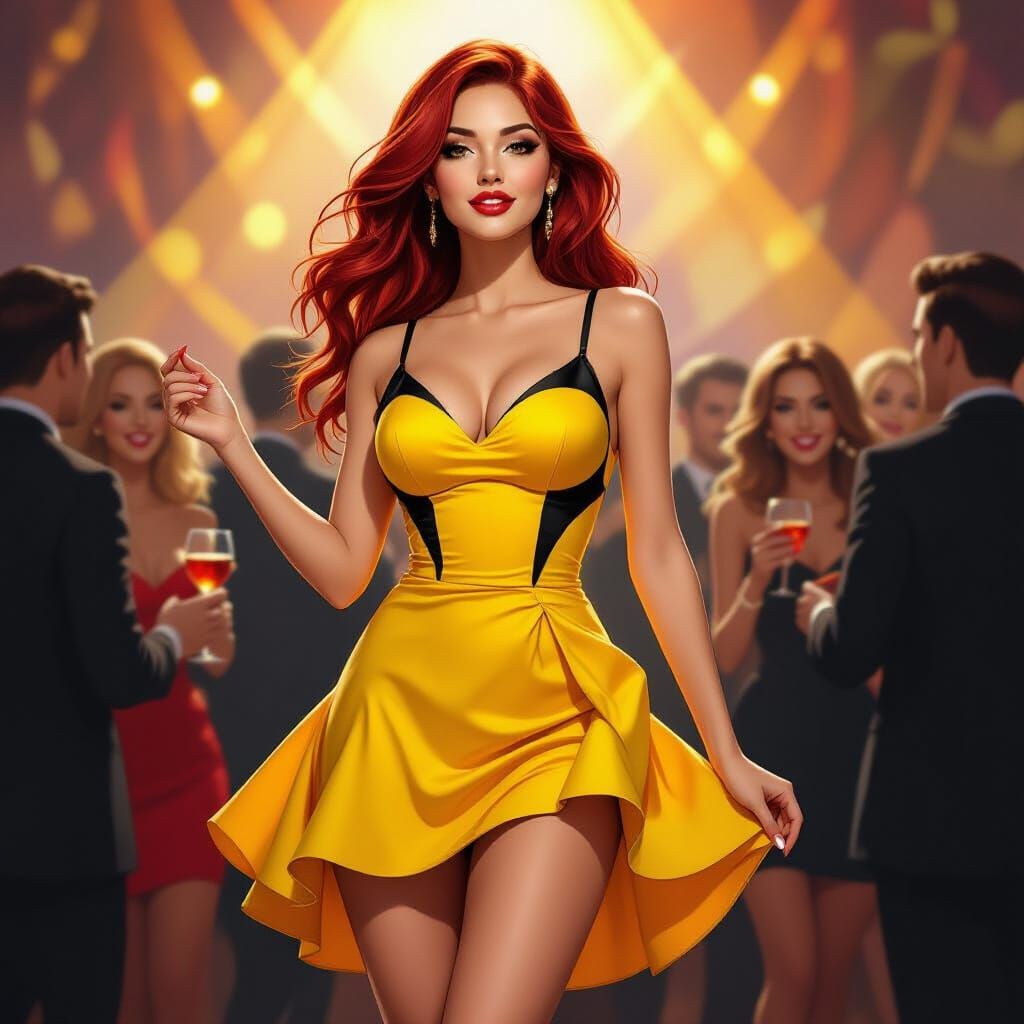 Woman in Yellow Dress, Art Nouveau Style