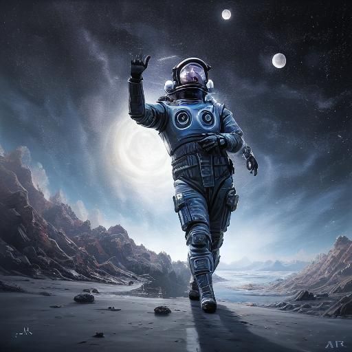 Astronaut Fox Gazing at Moon in Sci-Fi Style