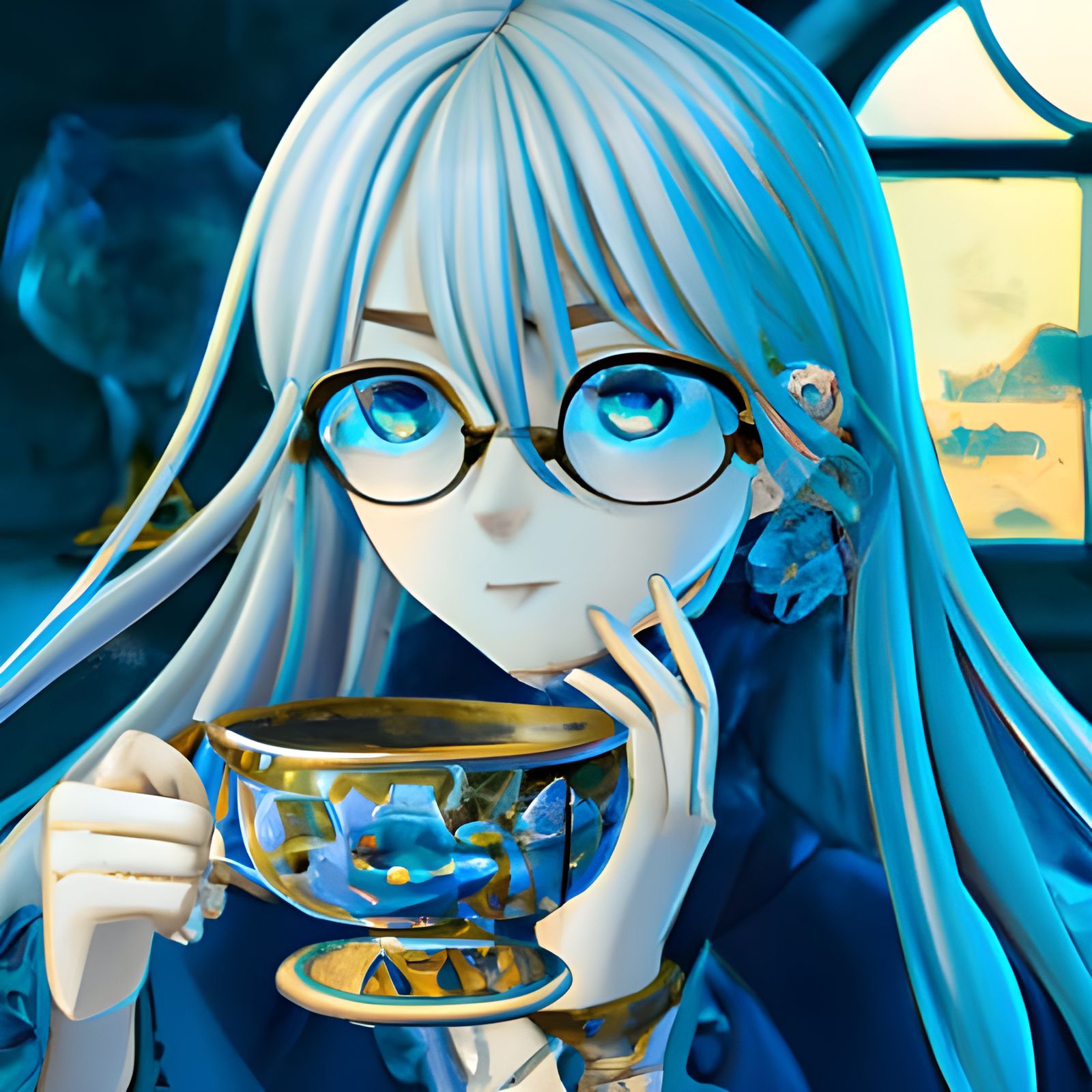 Anime Waifu with Tea: Ghibli-Style Key Visual