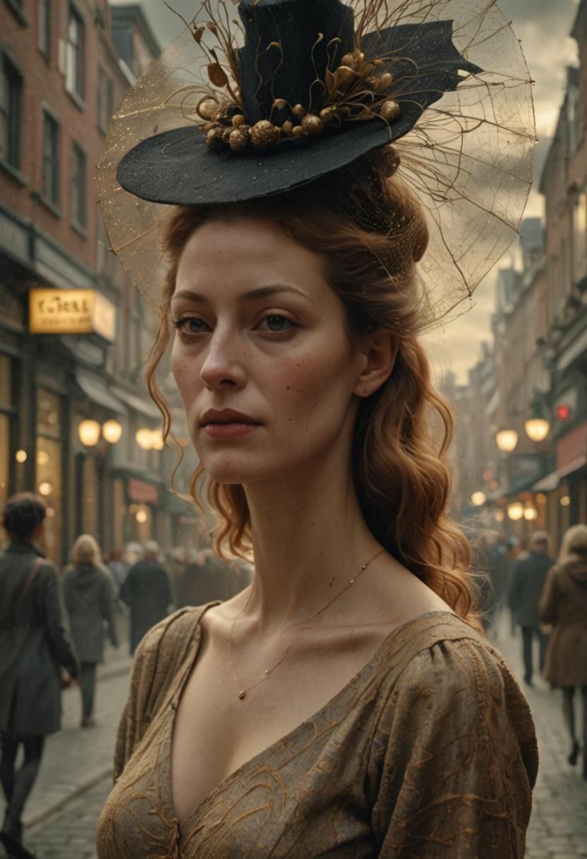 Beautiful Woman Shopping on High Street: Photorealistic Port...