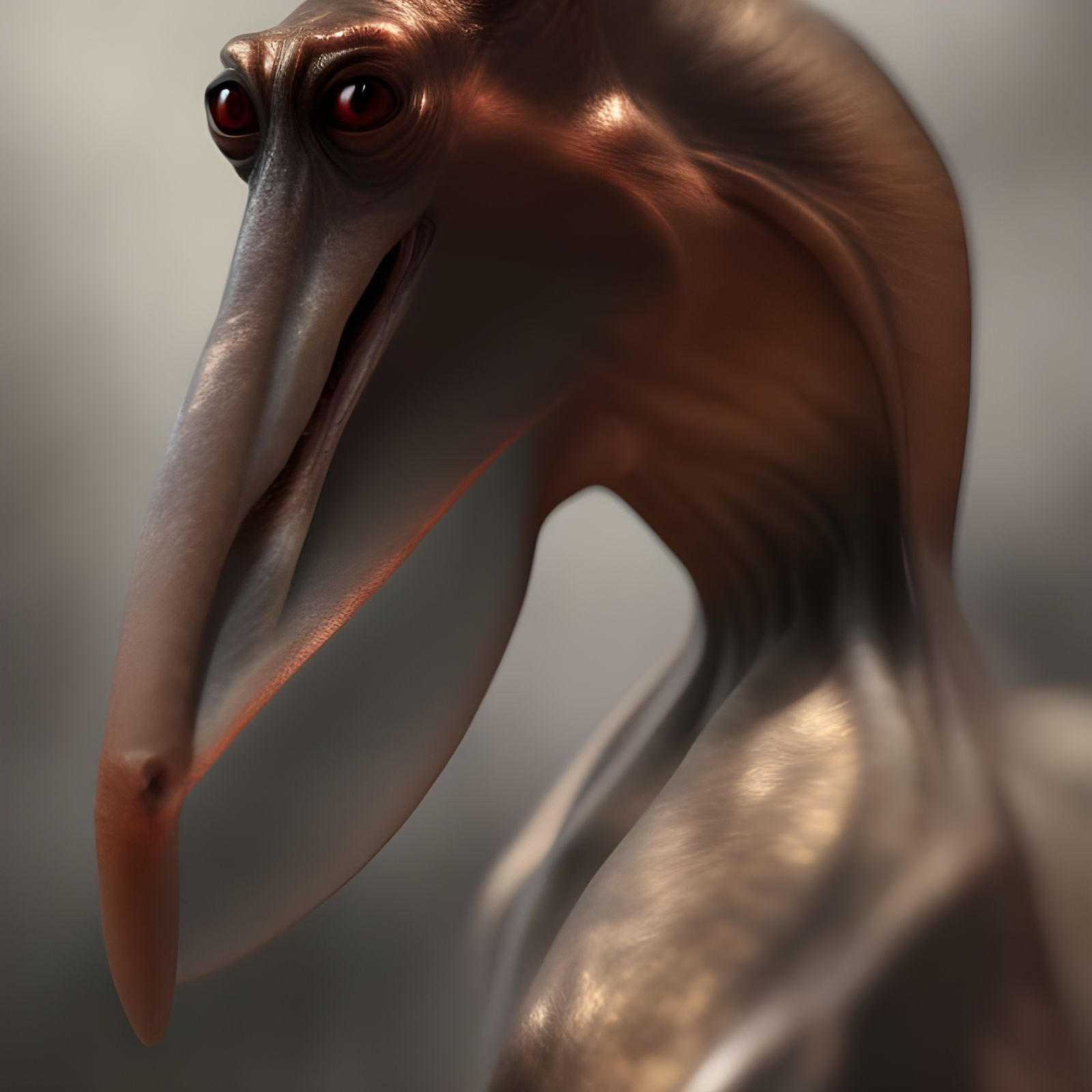 Ochre Alien Hominoid in Studded Suit, Hyperreal Digital Art