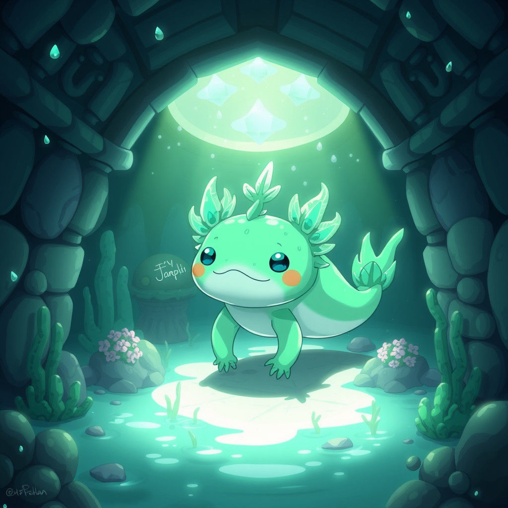 Emerald Axolotl in Undersea Castle: Anime Style