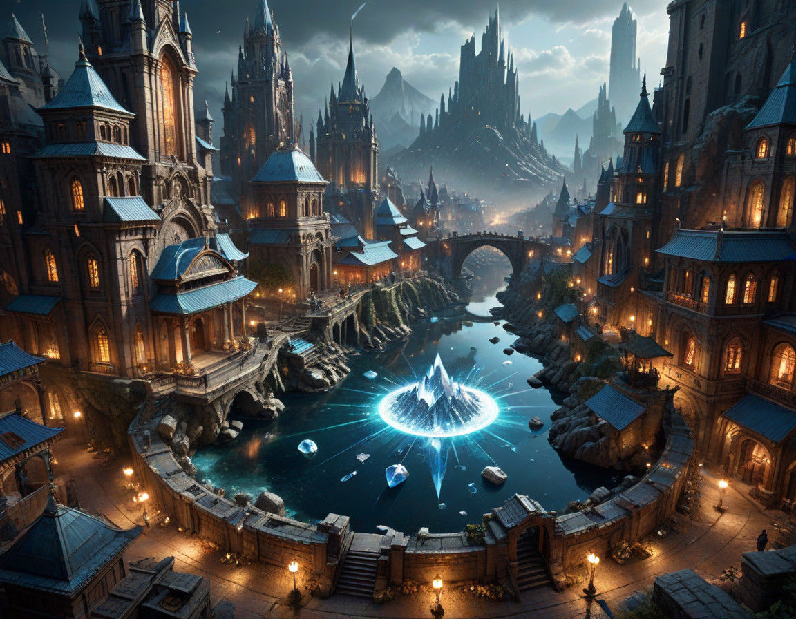 Crystal Healing Cityscape with Precious Gemstone Architectur...