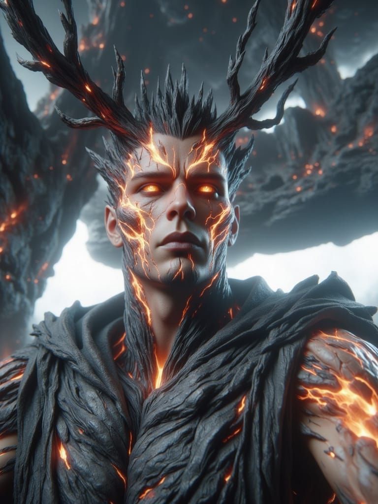 Charred Bark Elemental with Molten Cracks