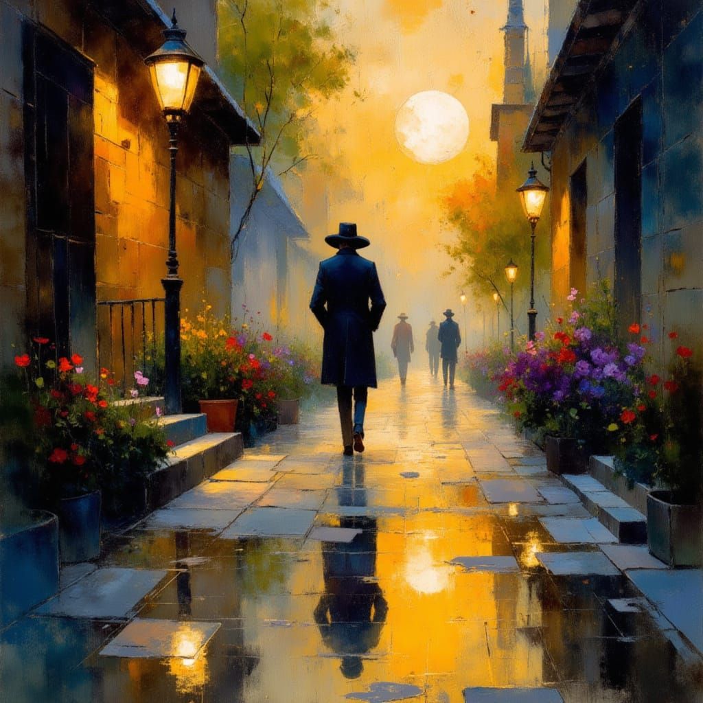 Moonlit City Stroll in Watercolor