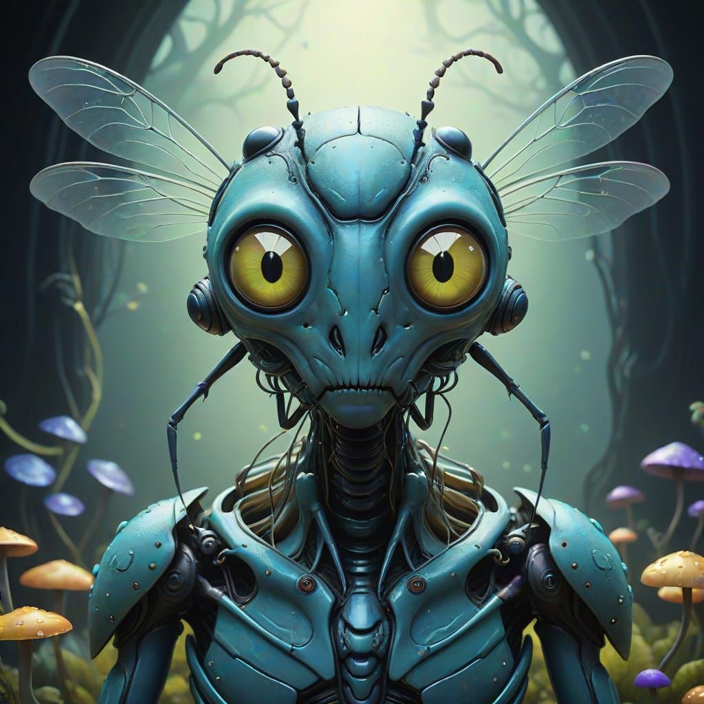 Dreamlike Portrait of a Humanoid Insect Hybrid