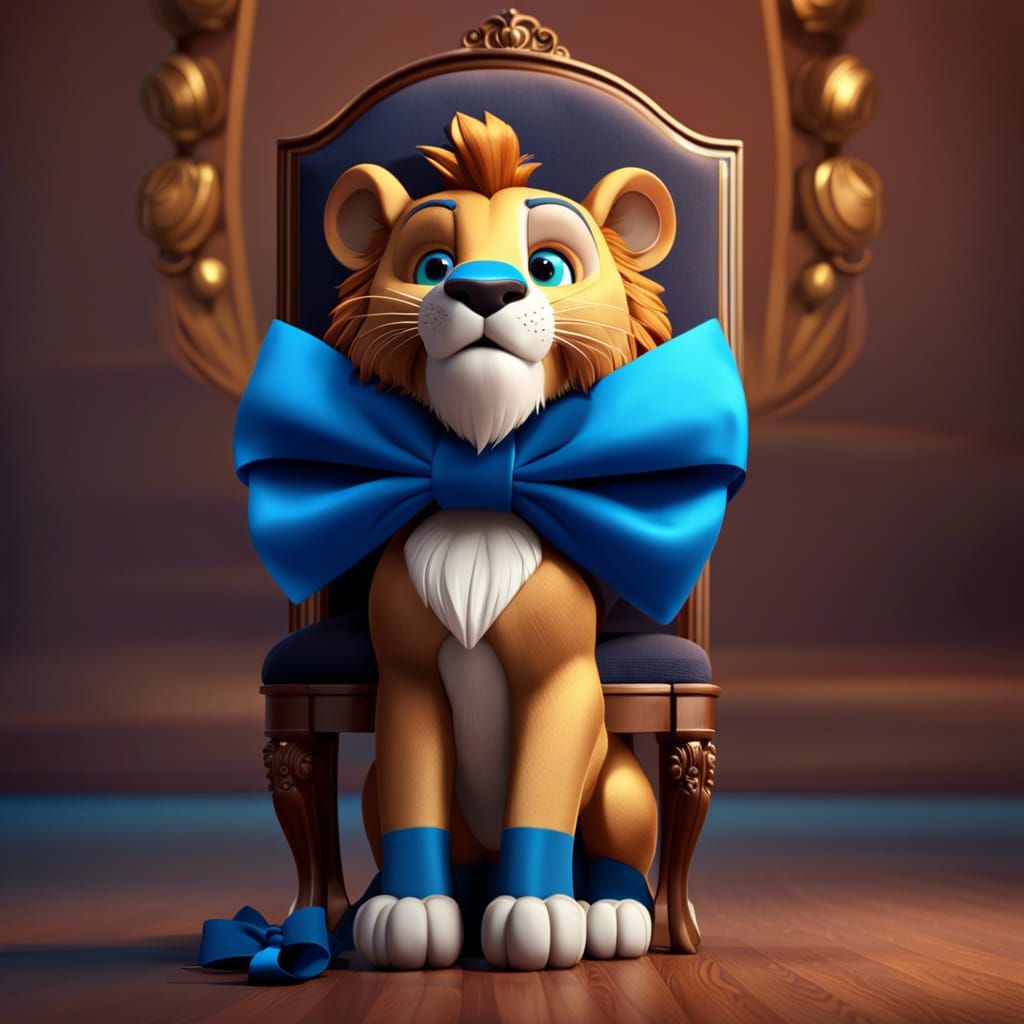 Cute Lion in Ballroom: 3D Digital Art