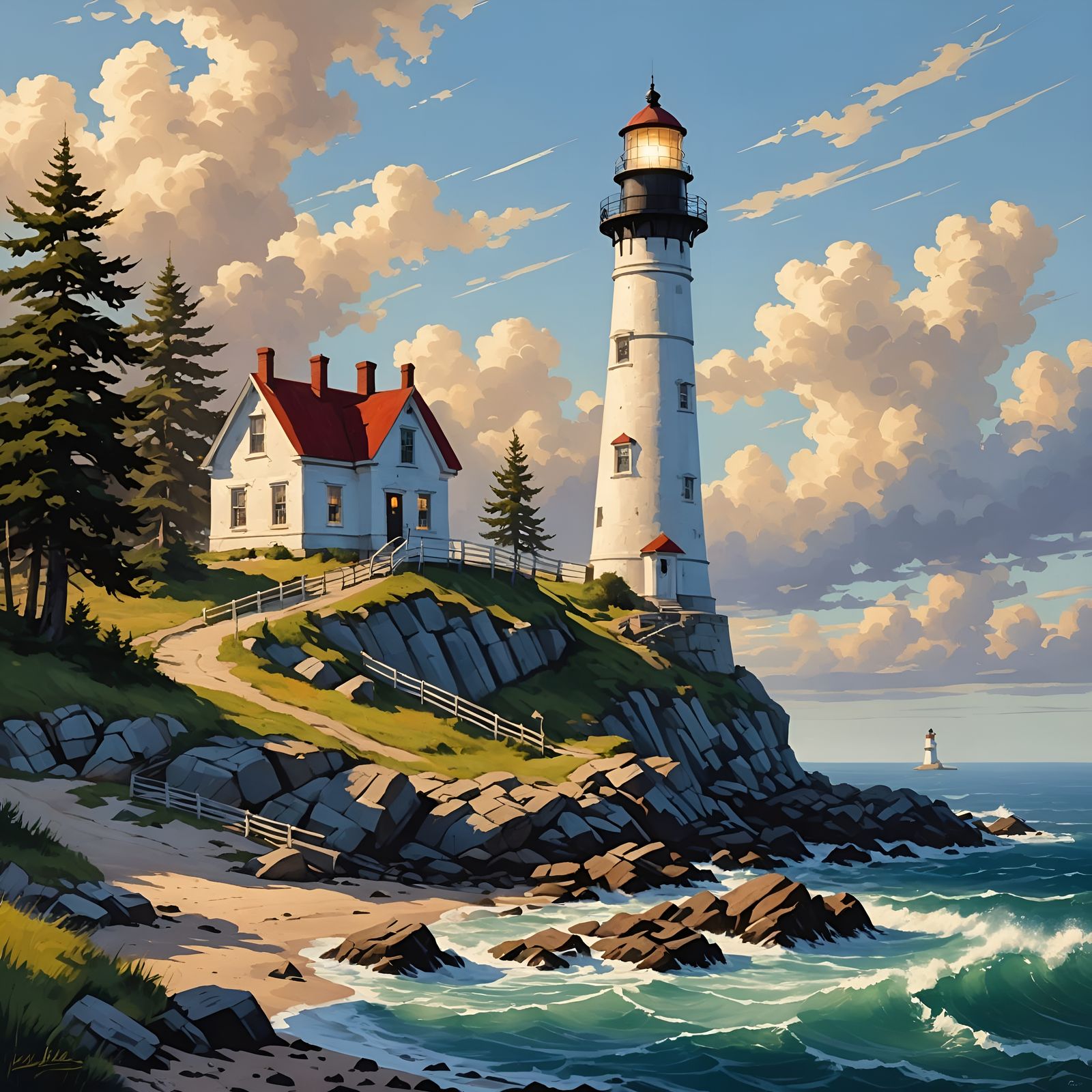 Majestic Lighthouse Oil Painting