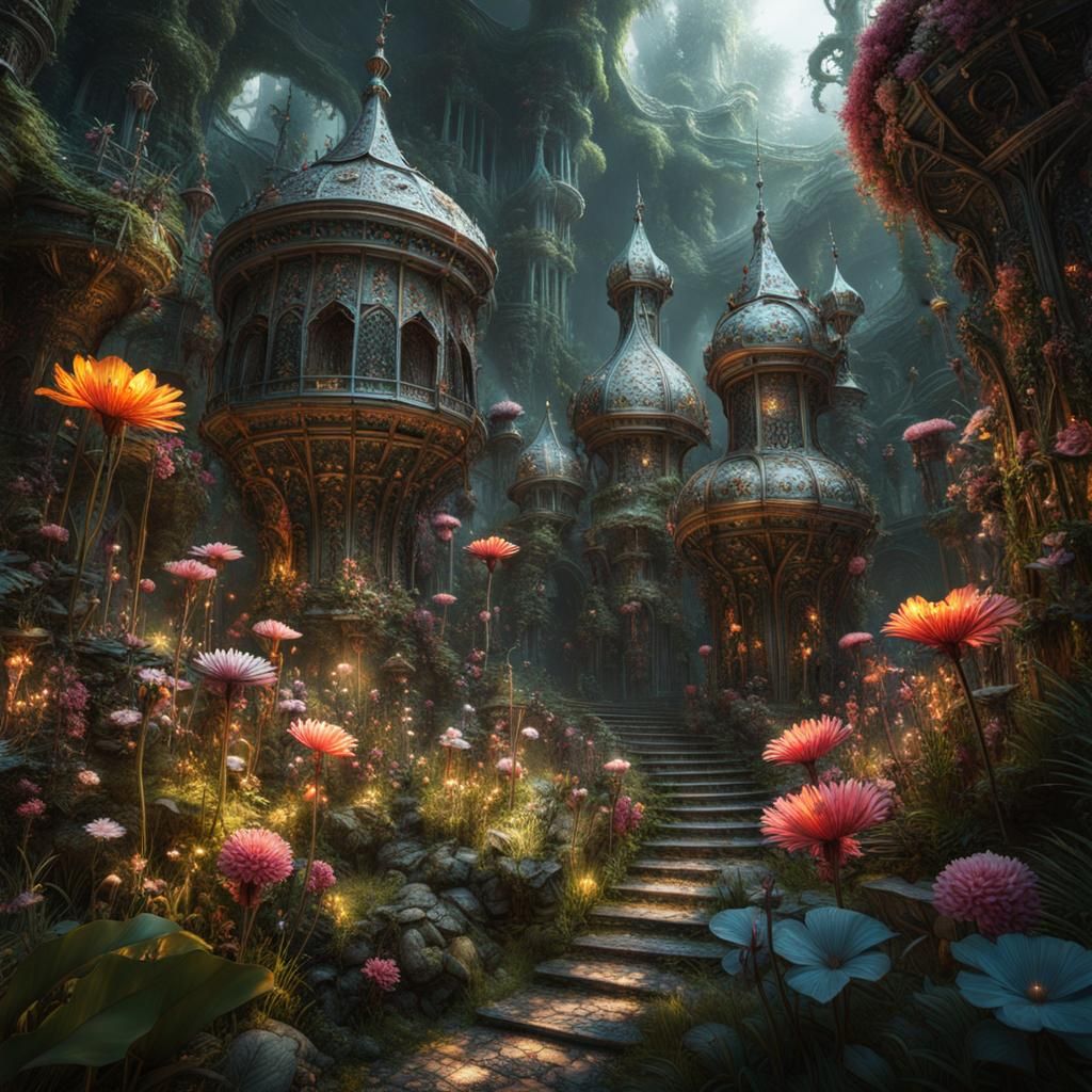 Magical Metal Fantasy World with Steel Flowers