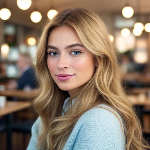 Vibrant Influencer Portrait in Bright Cafe, Photorealistic