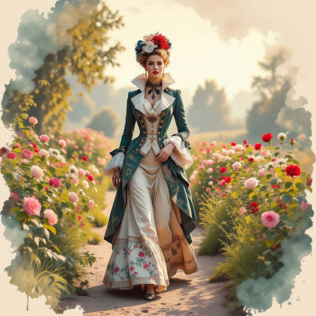 18th Century Scandinavian Fashionista in Moss and Water Text...