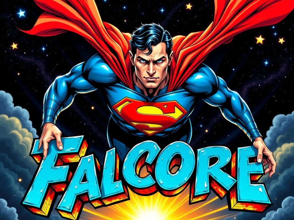 Superman in Pop Art Style with Red Glowing Eyes