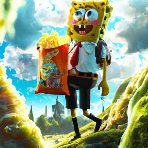 Spongebob with Cheetos, Studio Ghibli Style