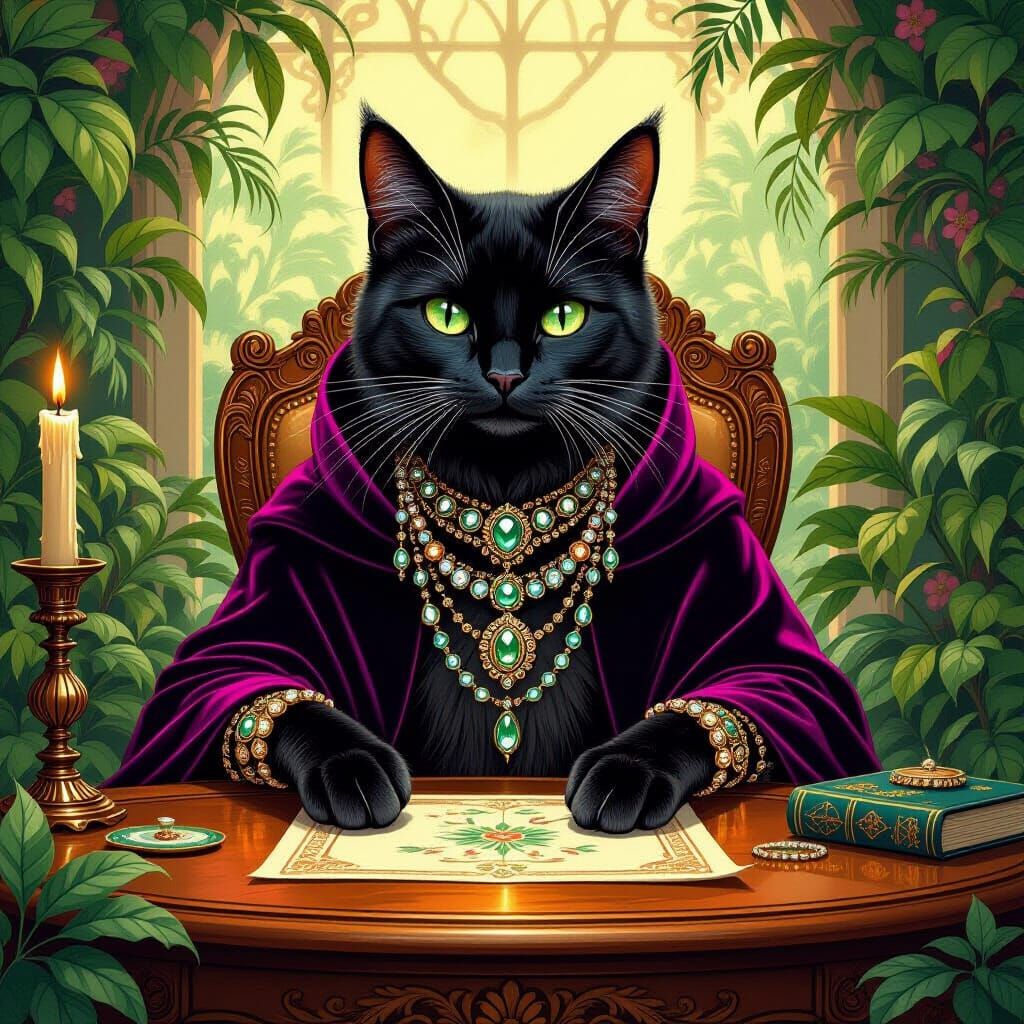Mystical Cat Fortune Teller in Art Nouveau Style