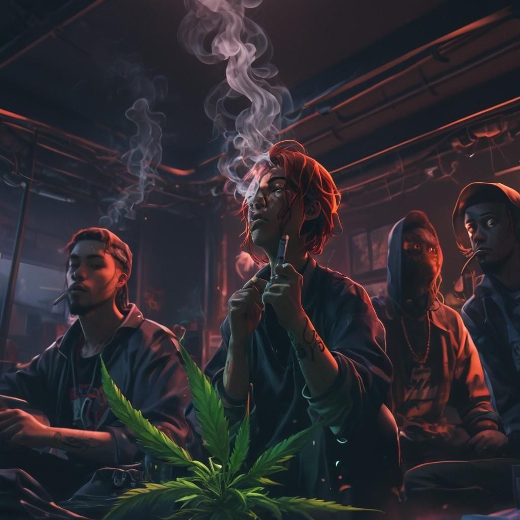 Detailed 3D Anime Art of a Smoking Gang