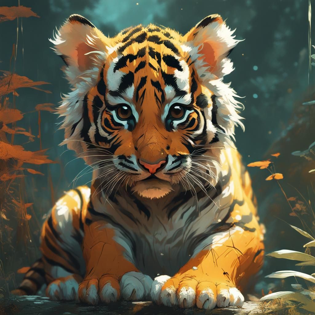 Opulent Baby Tiger Friendship, Hyperdetailed 8K Art