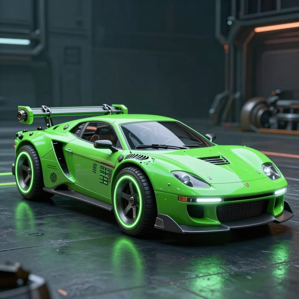 Cyberpunk Neon Car as Time Machine to Hell