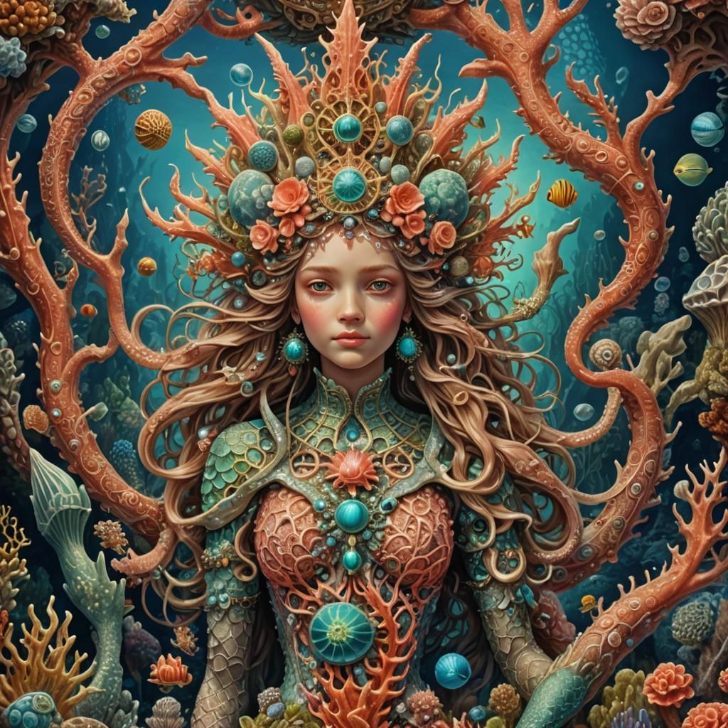 Ornate Coral Crown Underwater: Photorealistic Solarpunk