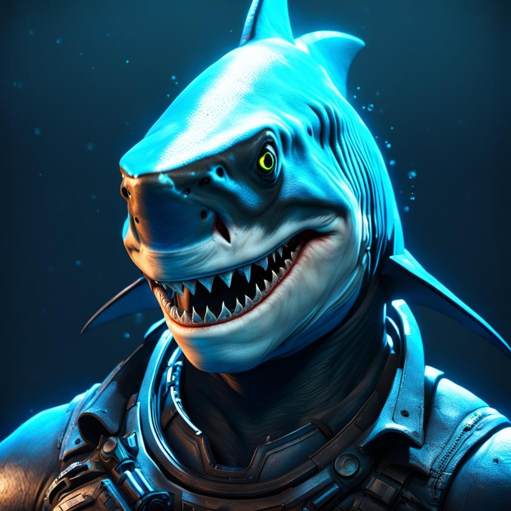 Neon Sharkman in Unreal Engine Video Game