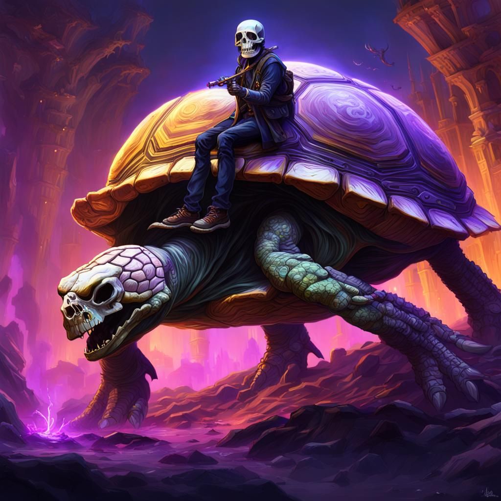 Skeleton Riding Turtle: Dark Fantasy Concept Art