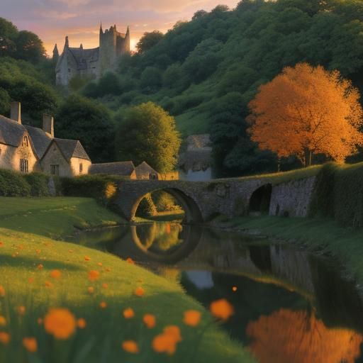 Hyperrealistic Cotswold View at Sunset