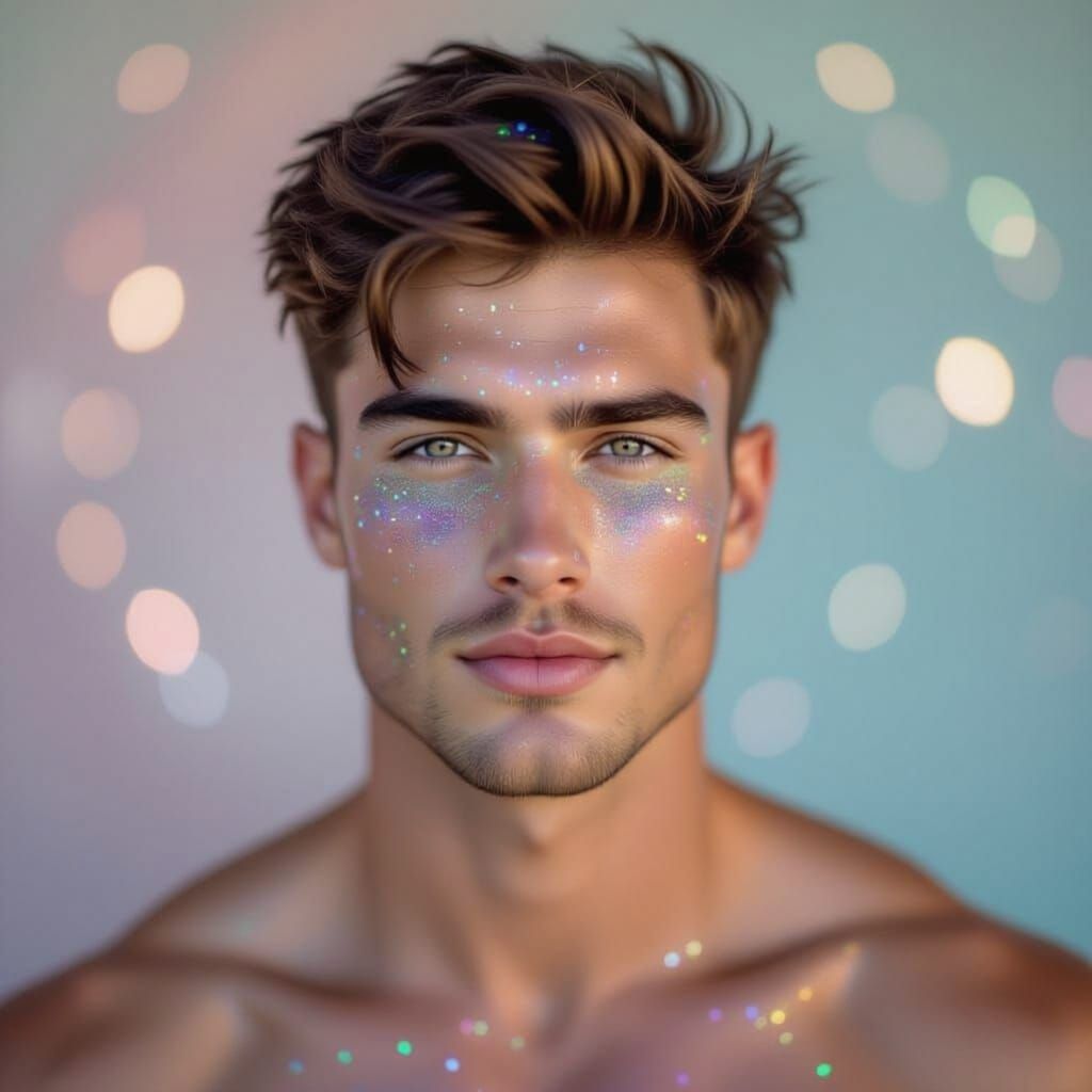 Fit Young Man Covered in Rainbow Glitter