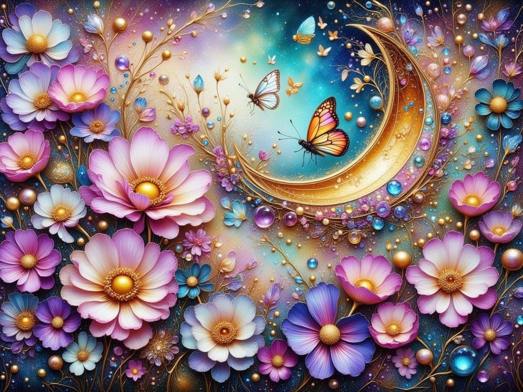 Whimsical Floral Fantasy in Mixed Media