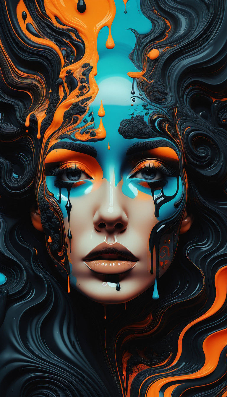 Surreal Dada Artwork with Melting Features and Ornate Patter...