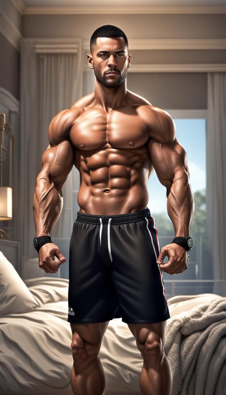 Muscular Man Flexing in Lace Thong, Photorealistic HDR