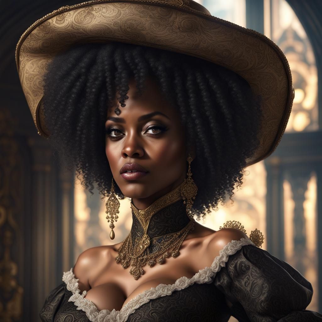 Victorian Afro American Lady Portrait, Dark Fantasy Art