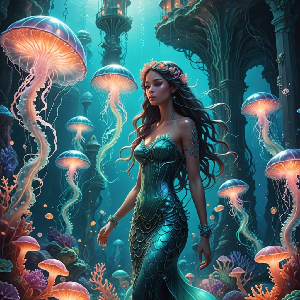 Bioluminescent Mermaids in Ethereal Underwater Fantasy