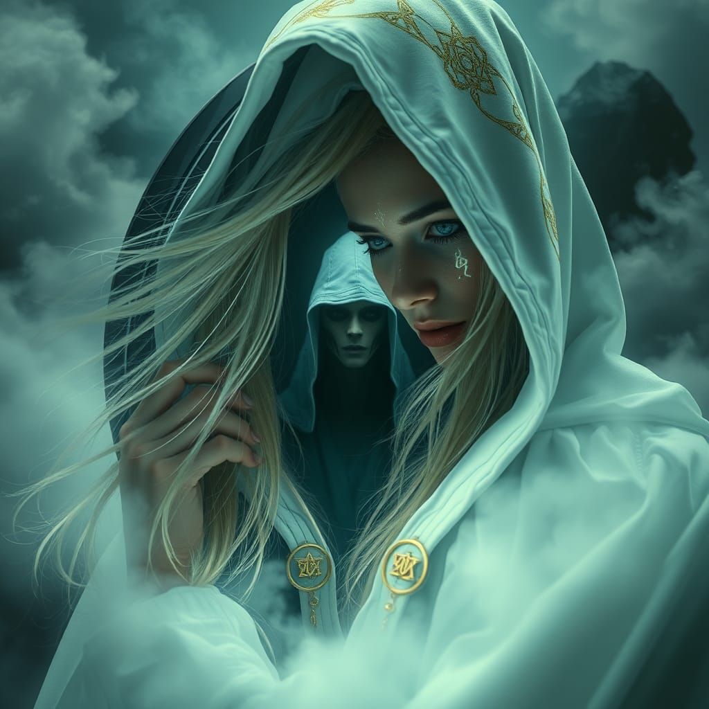 Mystical Mage in Dreamlike Astral Horror Scene