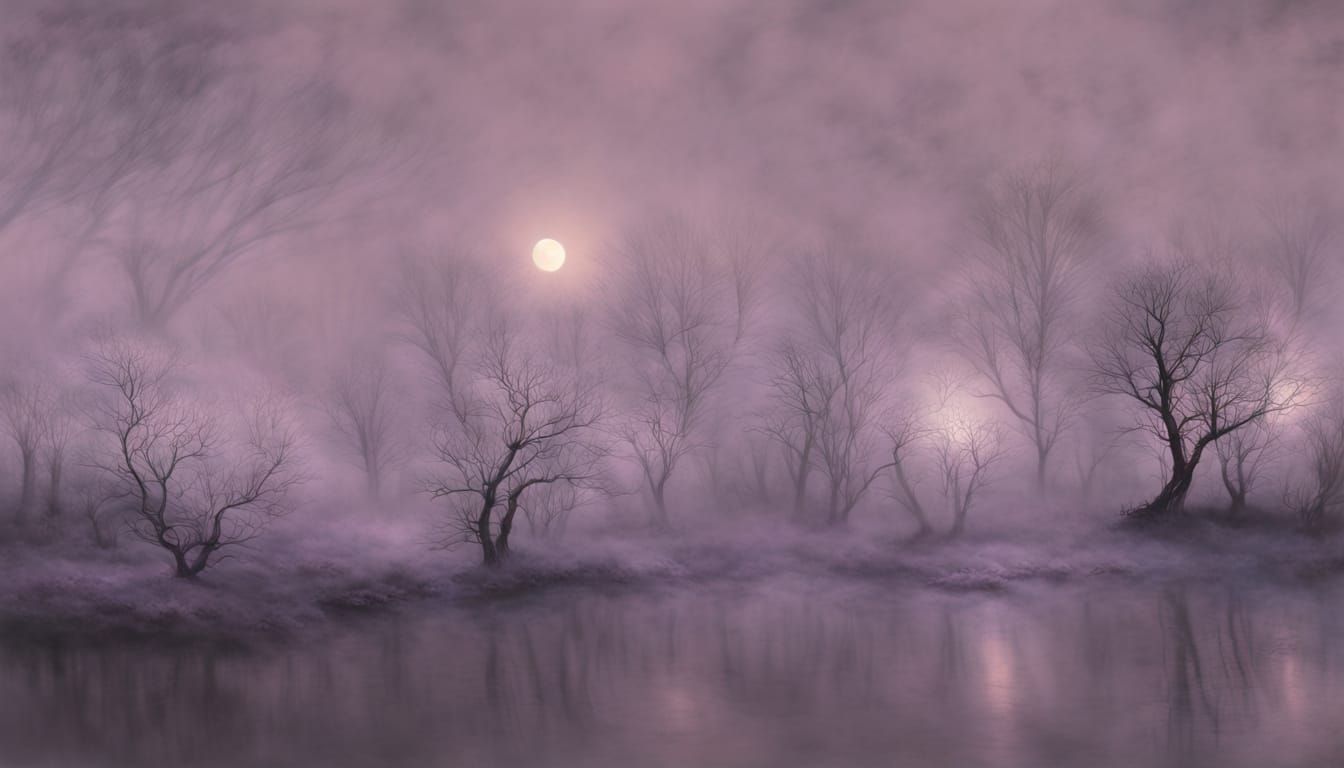 Misty Forest Nocturne with Lantern Light