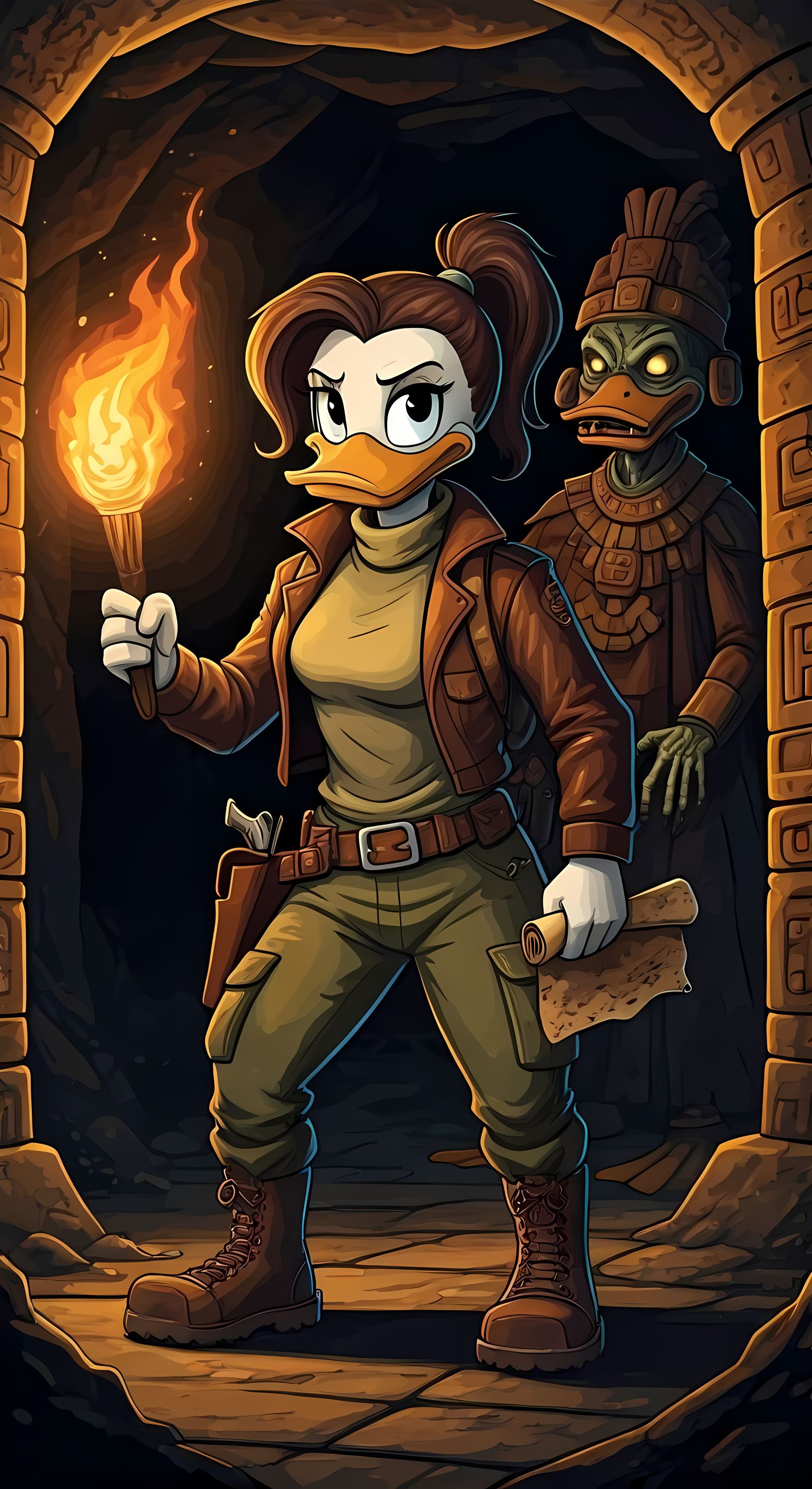 Furry Duck Adventurer Explores Mayan Temple