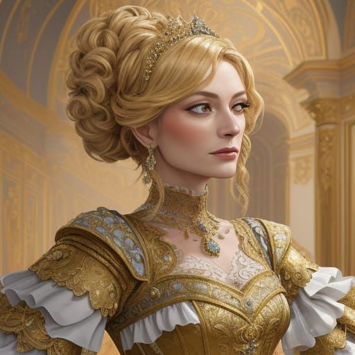 Rococo Woman Dancing at a Ball with Golden Light