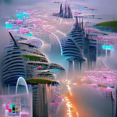 Futuristic Cityscape with Flying Vehicles