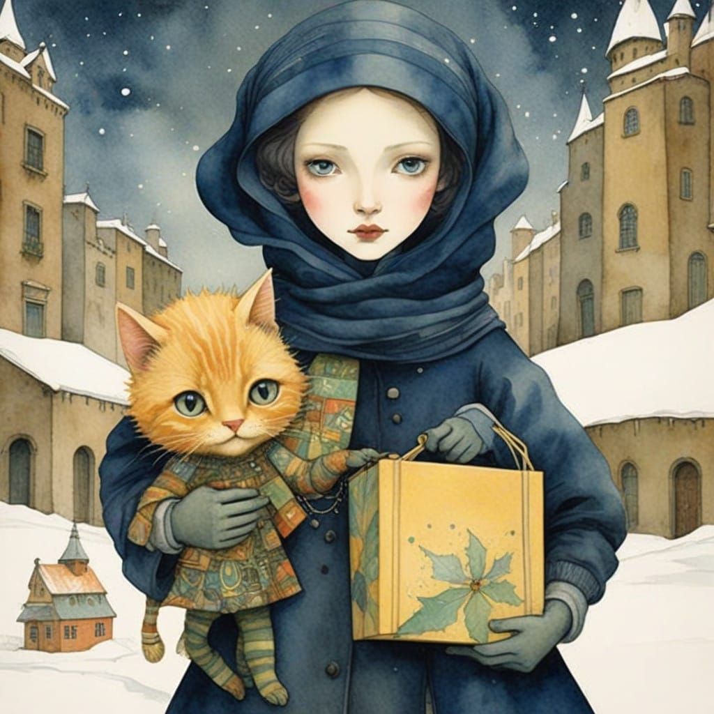 Art Deco Alien Delivers Colorful Christmas Gifts in a Dynami...