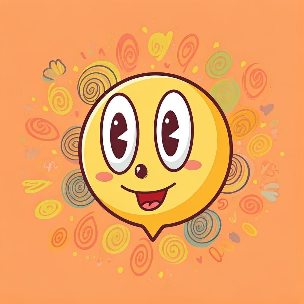 Smiling Cartoon Character with Hearts, Playful Art Style