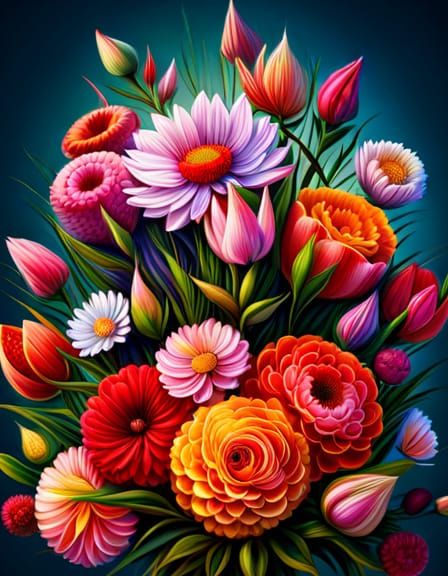 Intricate Floral Bouquet in Art Nouveau Style