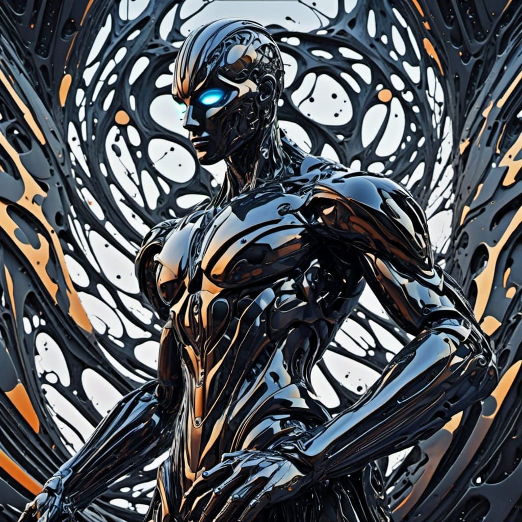 Carbon Fiber Cyborg Statue in Cubist Style